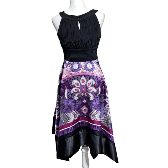 Dressbarn Dress Womens Size 10 Ruched Top Paisley Kerchief Bottom Purple Black P - Picture 7 of 11